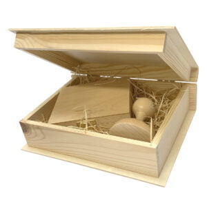 pudełko drewniane książka na stempel i poduszkę