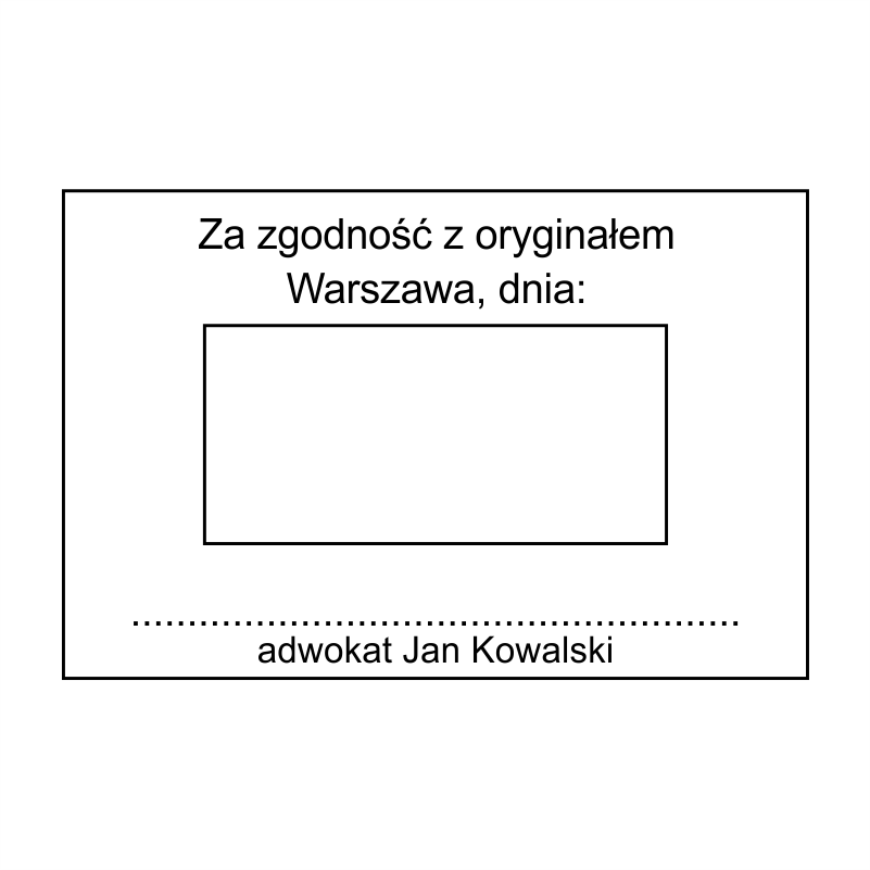 Datownik Adwokata “Za zgodność z oryginałem” z miejscem na podpis wzór 1